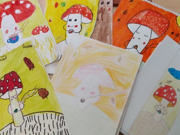Ученики 3Т класса нарисовали «Уютные грибочки» на уроке изобразительного искусства : Фото №