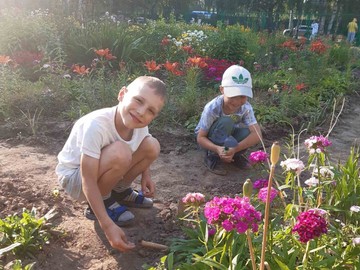 Юные экологи из объединения волонтёров «Экоша» ухаживают за школьным цветником : Фото №